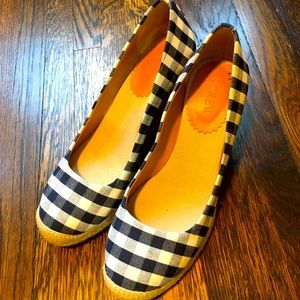 J. Crew Gingham Espadrille Wedges Size 6